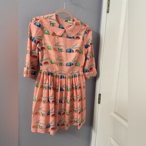 Women’s Pink Camper Print Dress with Peter Pan Collar